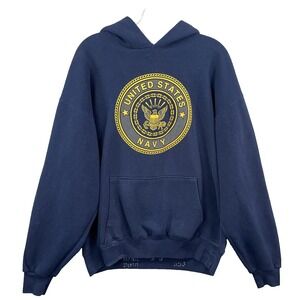 VTG Soffe US Navy Hoodie Men's Large Boxy Drop Shoulder Made USA Double Graphic